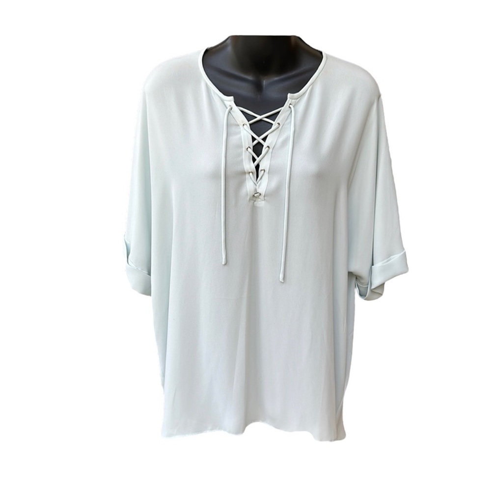 ZOA sea foam blue, tie front tunic, Small, NWT